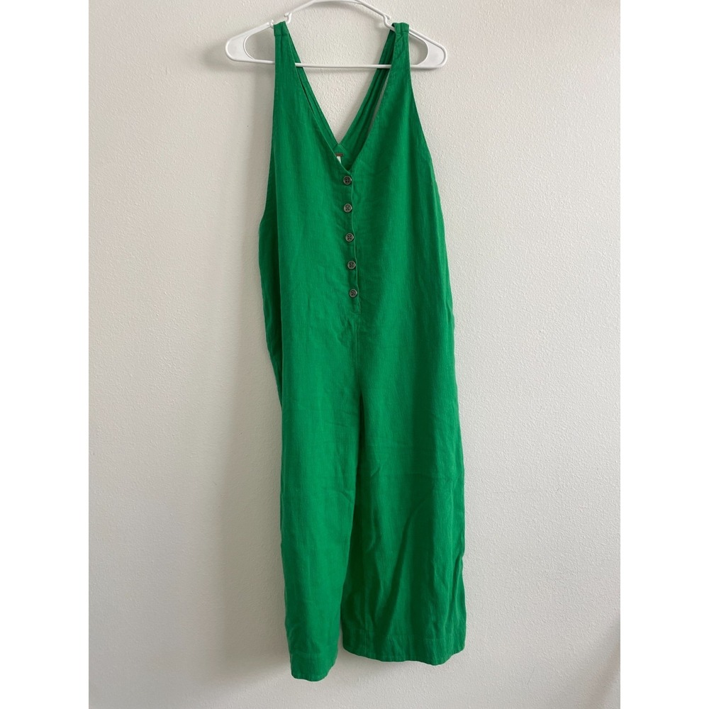 Free People Jumpsuit Women S Kelly Green Cotton Wide Leg Beachy Casual Boho